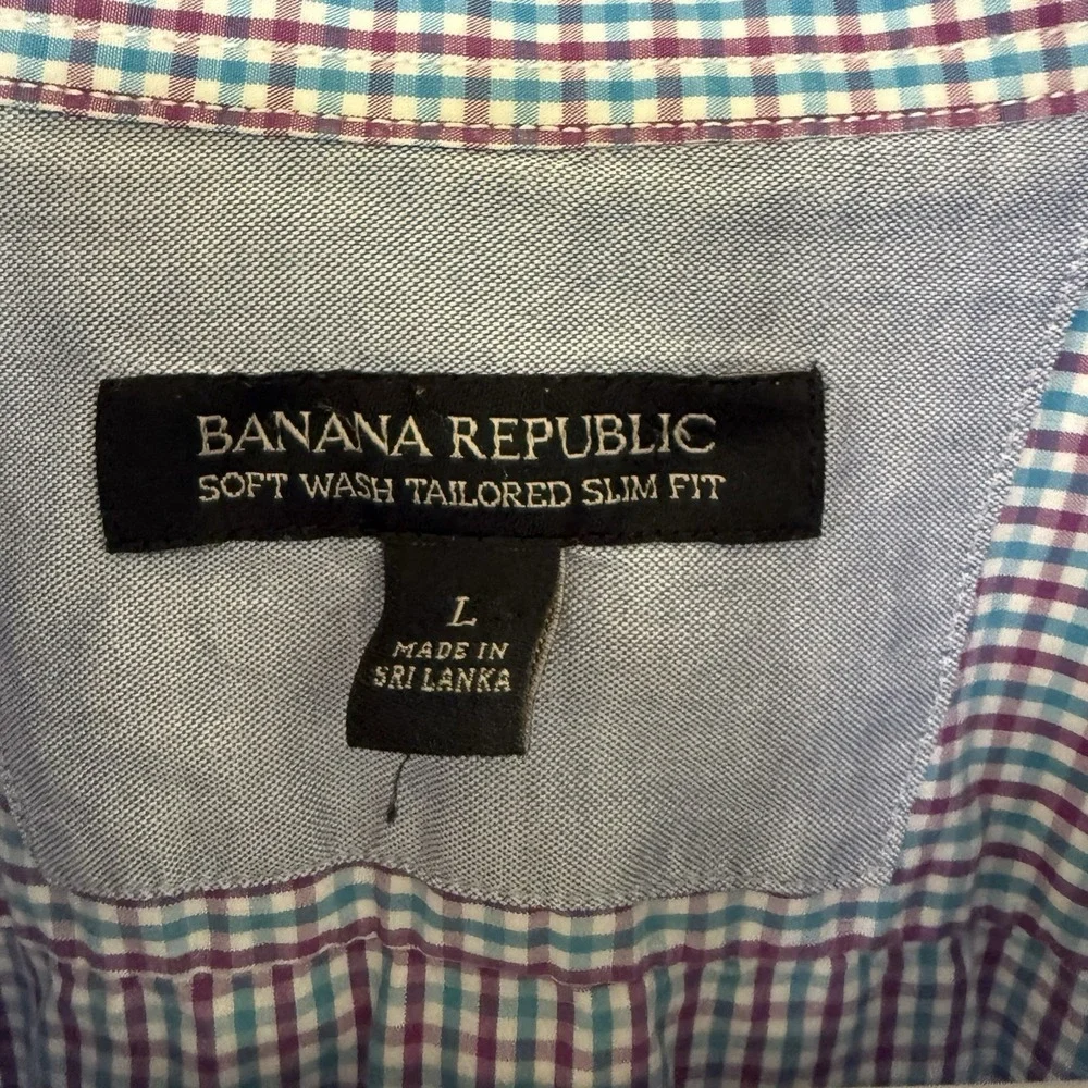 Banana Republic Mens Large Tailored Slim Fit Plaid Long Sleeve Button Down Shirt